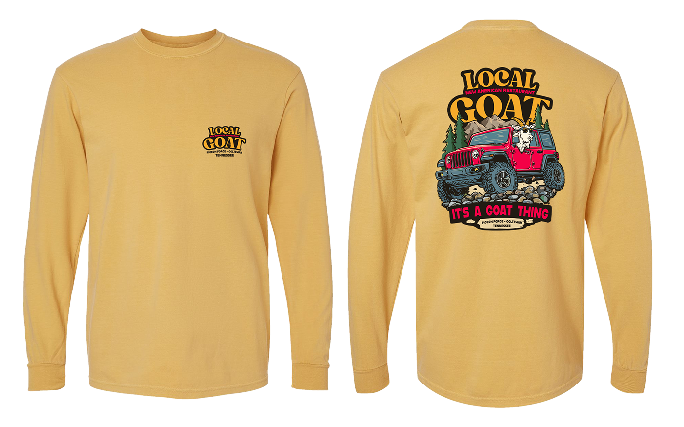 Goat in Red Jeep long sleeve tee